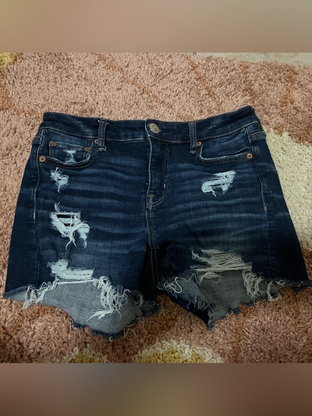 American Eagle Outfitters Dark Blue Distressed Denim Cutoff Shorts